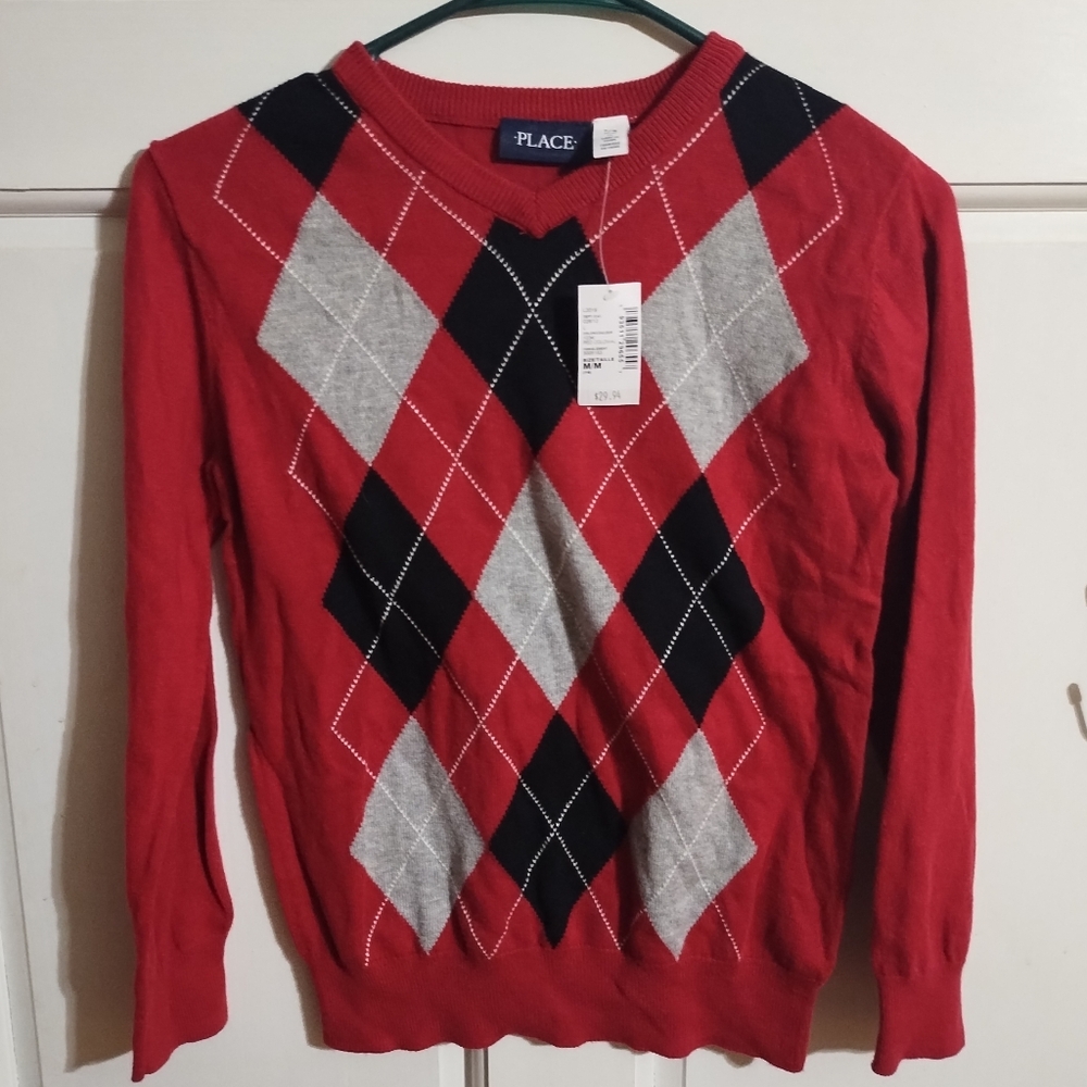 Children's Place Holiday argyle Sweater Nwt sz 7/8 M
